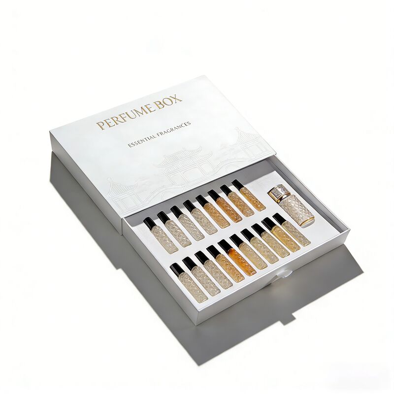 豪華な香水サンプラーパッケージングのためのカスタムロゴと環境に優しい材料のドローヤースタイル香水包装箱